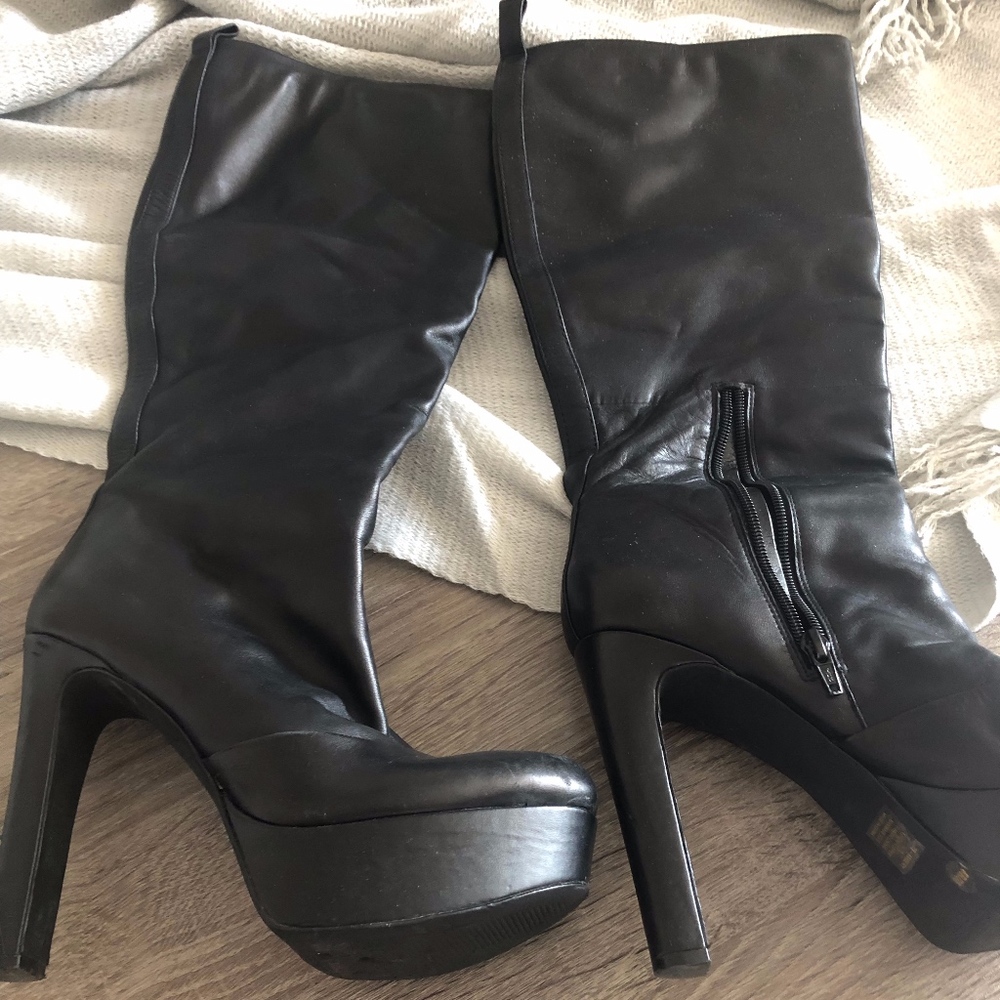 Black Leather Knee Boots